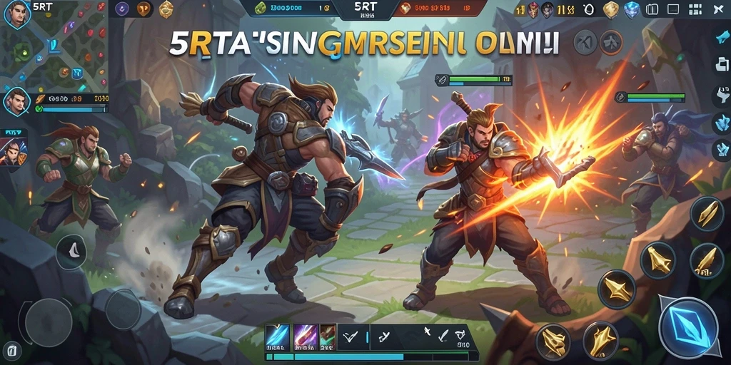 Tangkapan layar dari gameplay seru di 5RT yang menunjukkan aksi MOBA.