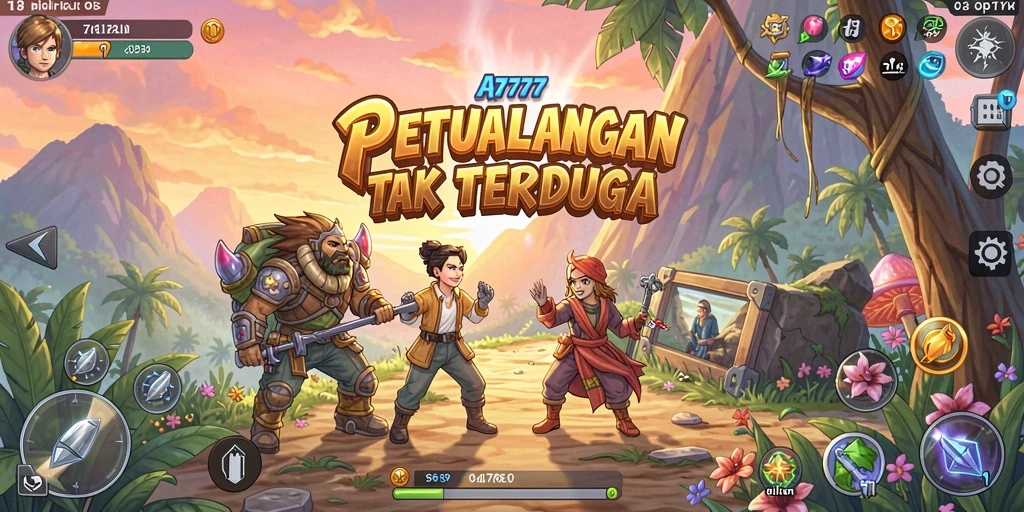 Tangkapan layar utama A7777 menunjukkan gameplay penuh aksi dan eksplorasi.