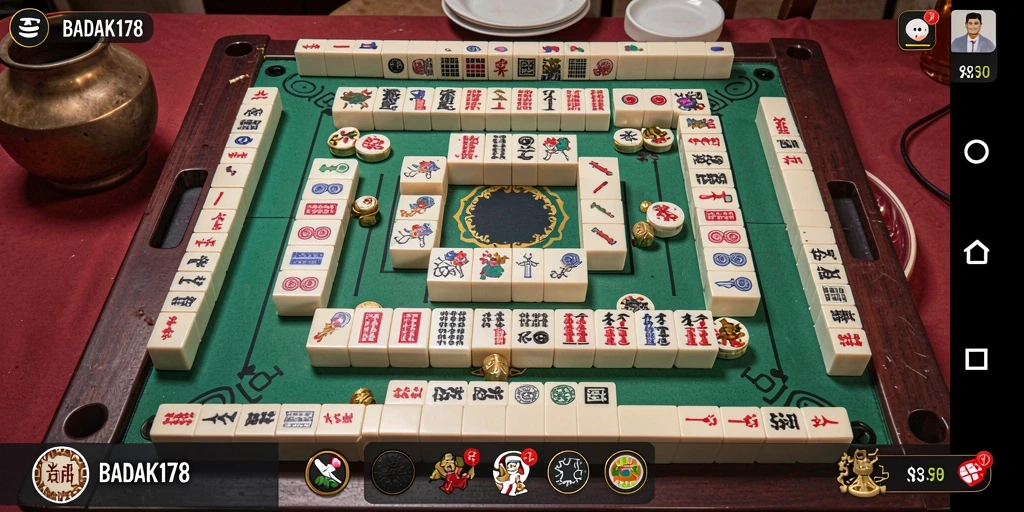 Screenshot permainan BADAK178 yang menampilkan gameplay Mahjong yang seru.
