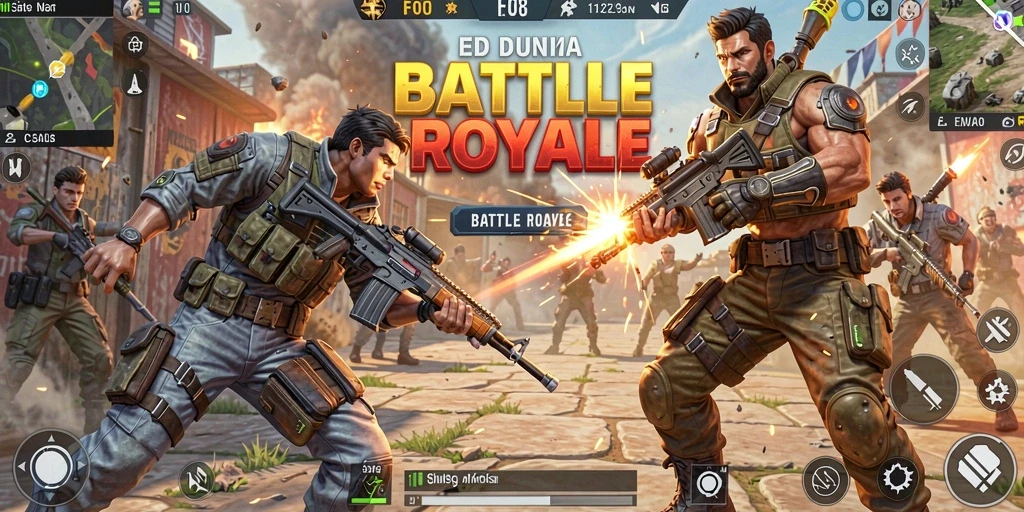 Screenshot FO8 menampilkan aksi intens dalam pertarungan Battle Royale.