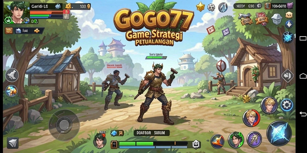 Screenshot gameplay GOGO77 yang menunjukkan aksi pertempuran SLG yang seru.