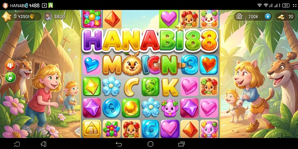 Tampilan menarik gameplay Match-3 di HANABI88.