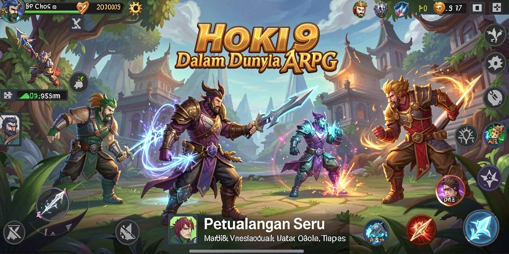 Screenshot HOKI9 menampilkan karakter dalam aksi pertarungan epik ARPG.