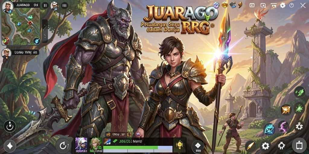 Screenshot gameplay JUARAGO menampilkan aksi seru dalam pertarungan RPG.