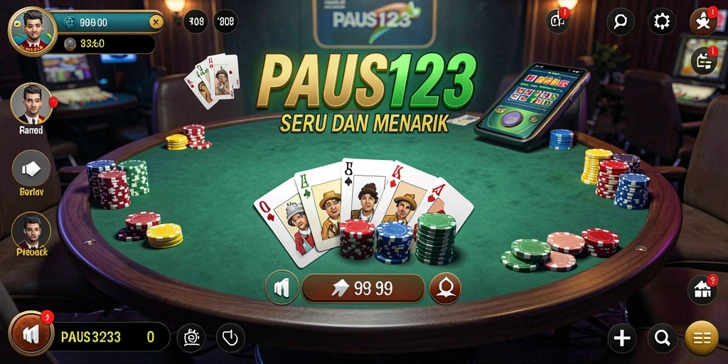 Screenshot gameplay PAUS123 dengan suasana bermain poker yang menarik.