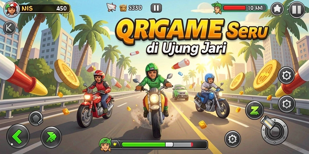 Gameplay mendebarkan dengan mobil melaju kencang di trek balap.