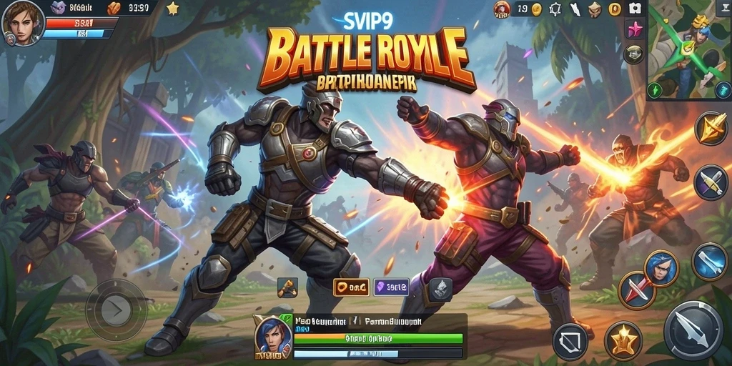 Screenshot gameplay SVIP9 menampilkan aksi seru dalam pertarungan Battle Royale.