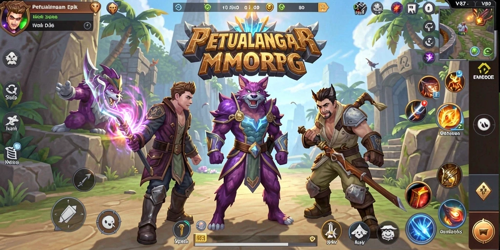 Gameplay seru V87 menampilkan petualangan epik dalam MMORPG.